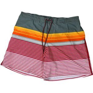 George Men's Swim Trunk Shorts Sz 3XL Muticolor Striped Drawstring Lined Beach